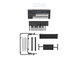 Disassembled components of the Electone ELS-03G, including upper keyboard, lower keyboard, pedal unit, stand frame, and other parts.