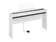 Diagonal side view of the P-225WH (white model) in combination with the optional stand and sustain pedal