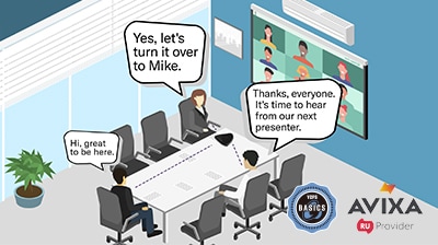 Featured course image for "Yamaha Certified ProAV Specialist - Basics Course", illustrating a remote conferencing scene.